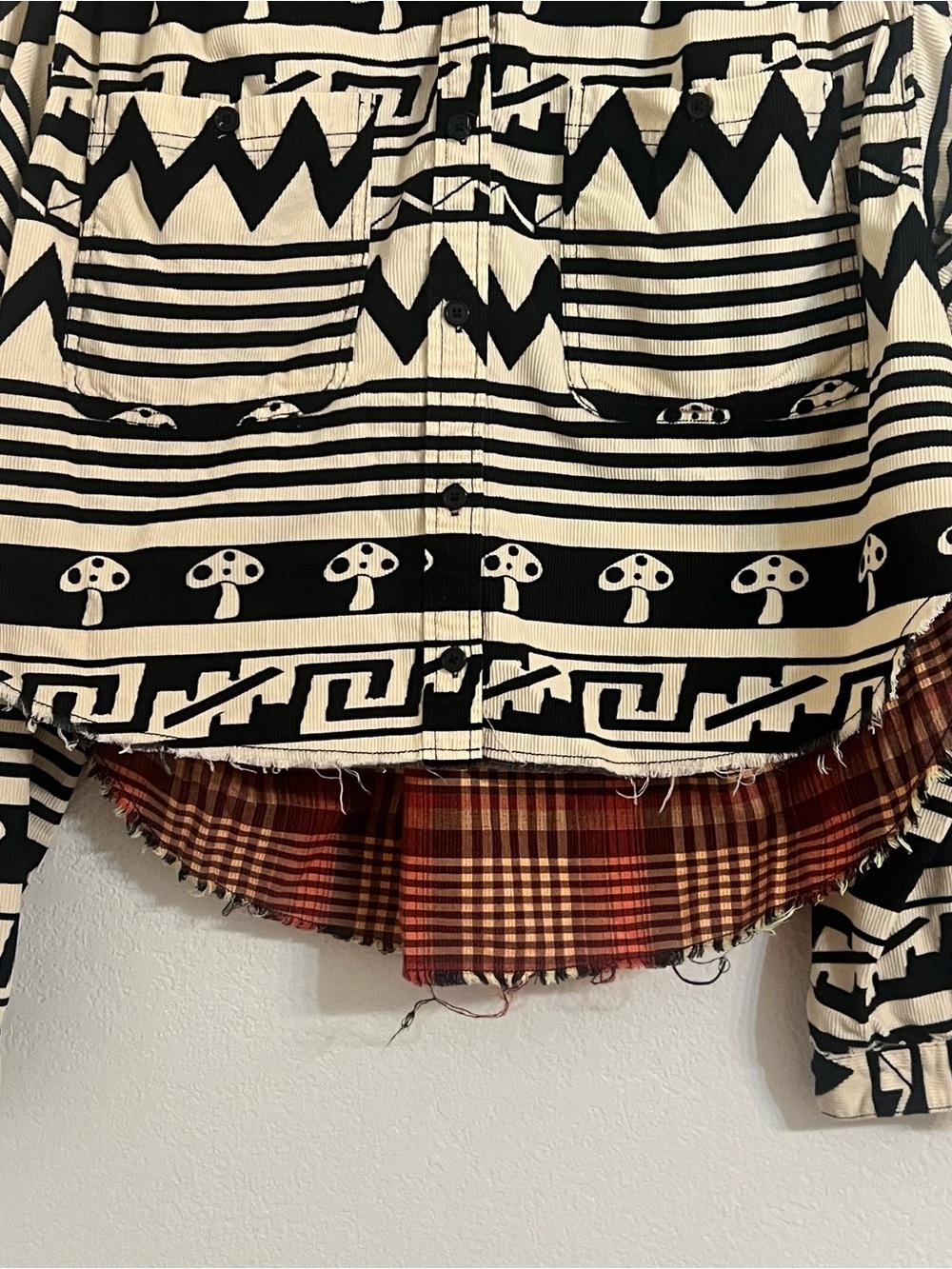 BDG mushroom Striped Graphic Button-Up Shirt natural boho prairie boxy geometric - Picture 4 of 10